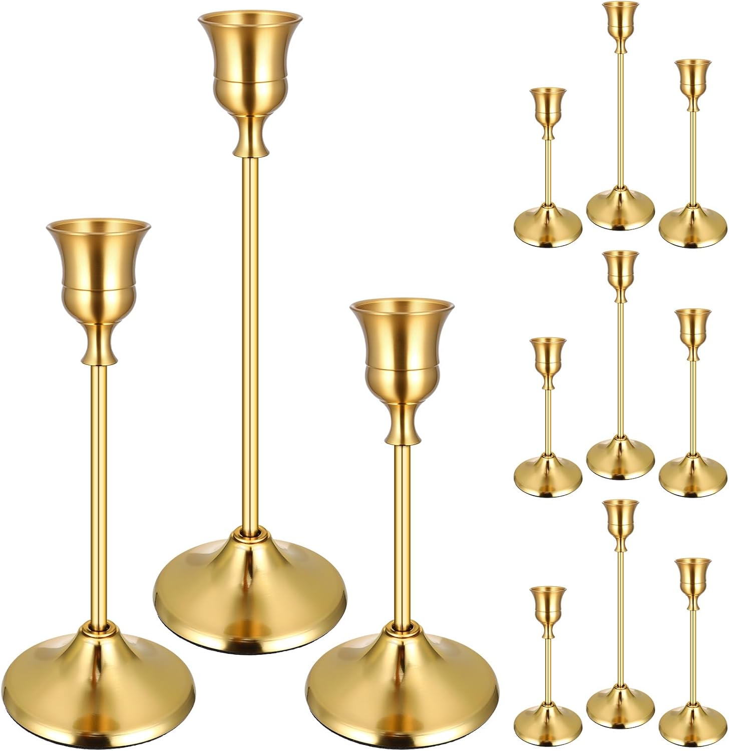 12-Piece Brass Gold Taper Candle Holder Set on Amazon
