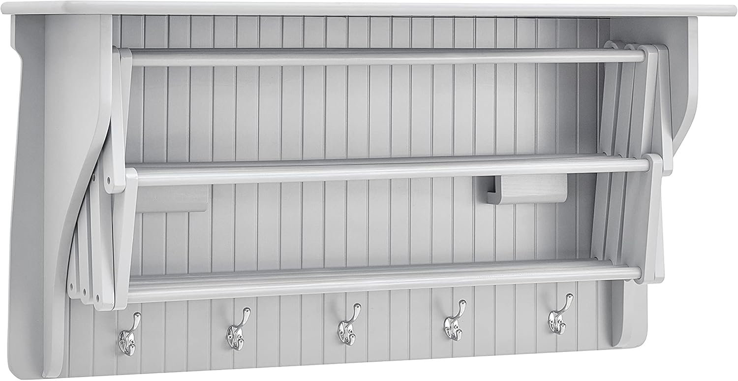 Danya B white accordion wall-mounted drying rack with coat hooks and top shelf