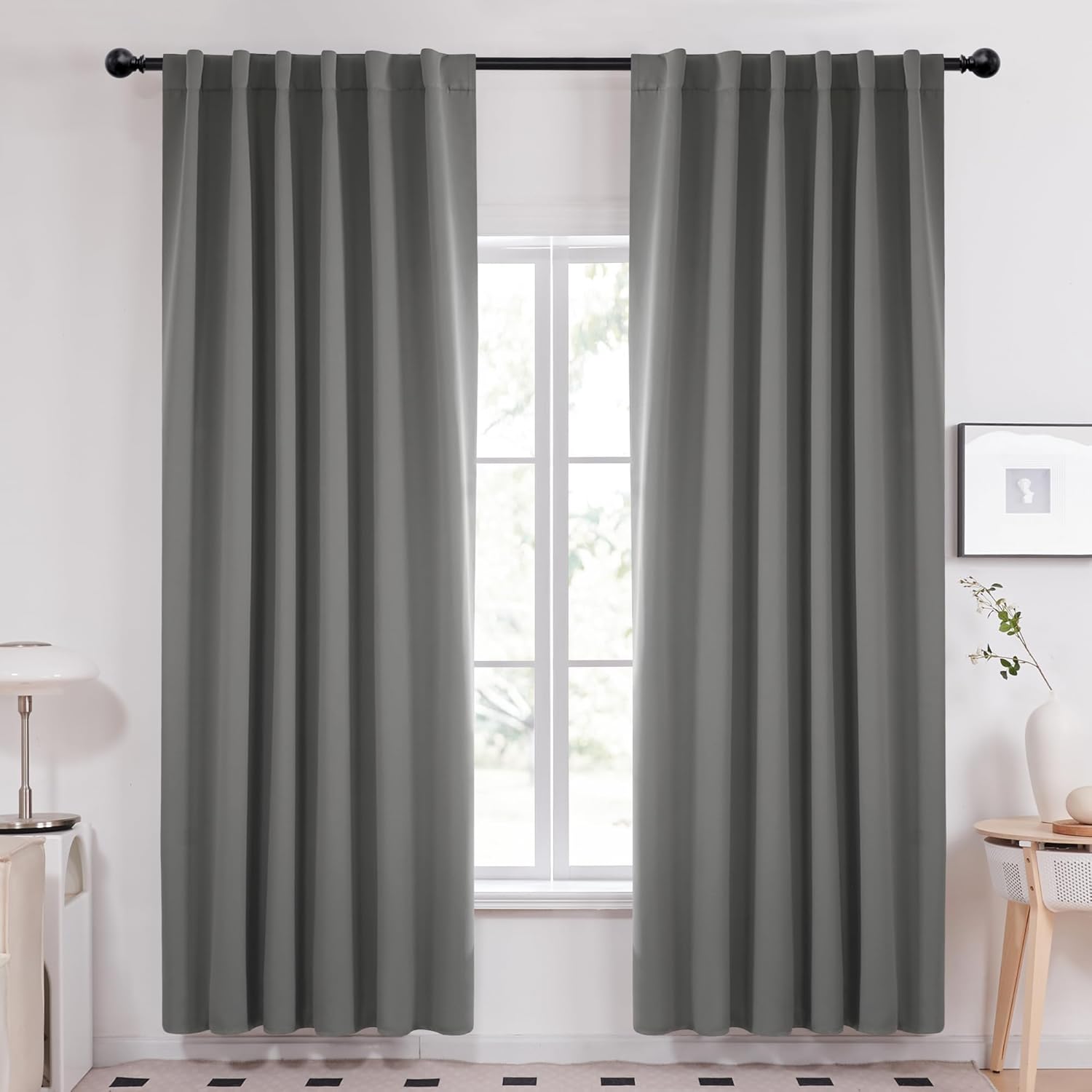 Deconovo rod-pocket blackout curtains in light grey