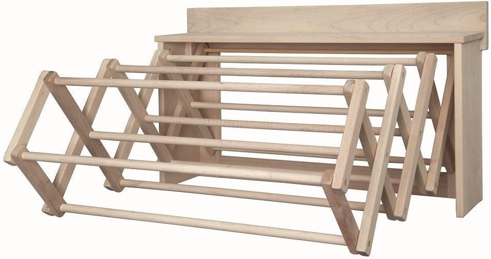 Saving Shepherd maple wood accordion wall-mounted drying rack folded flat