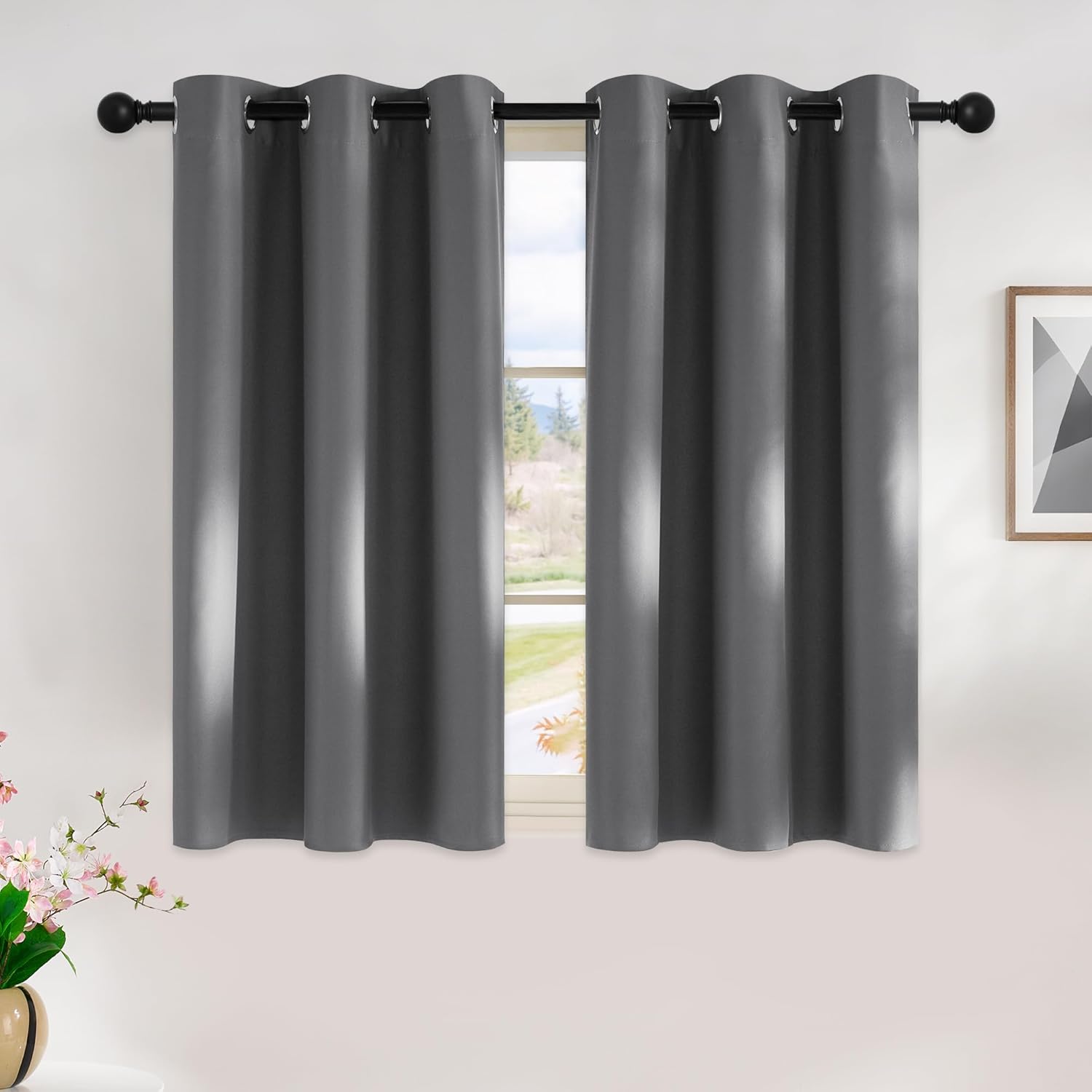 NICETOWN short 45-inch grommet blackout curtains in grey