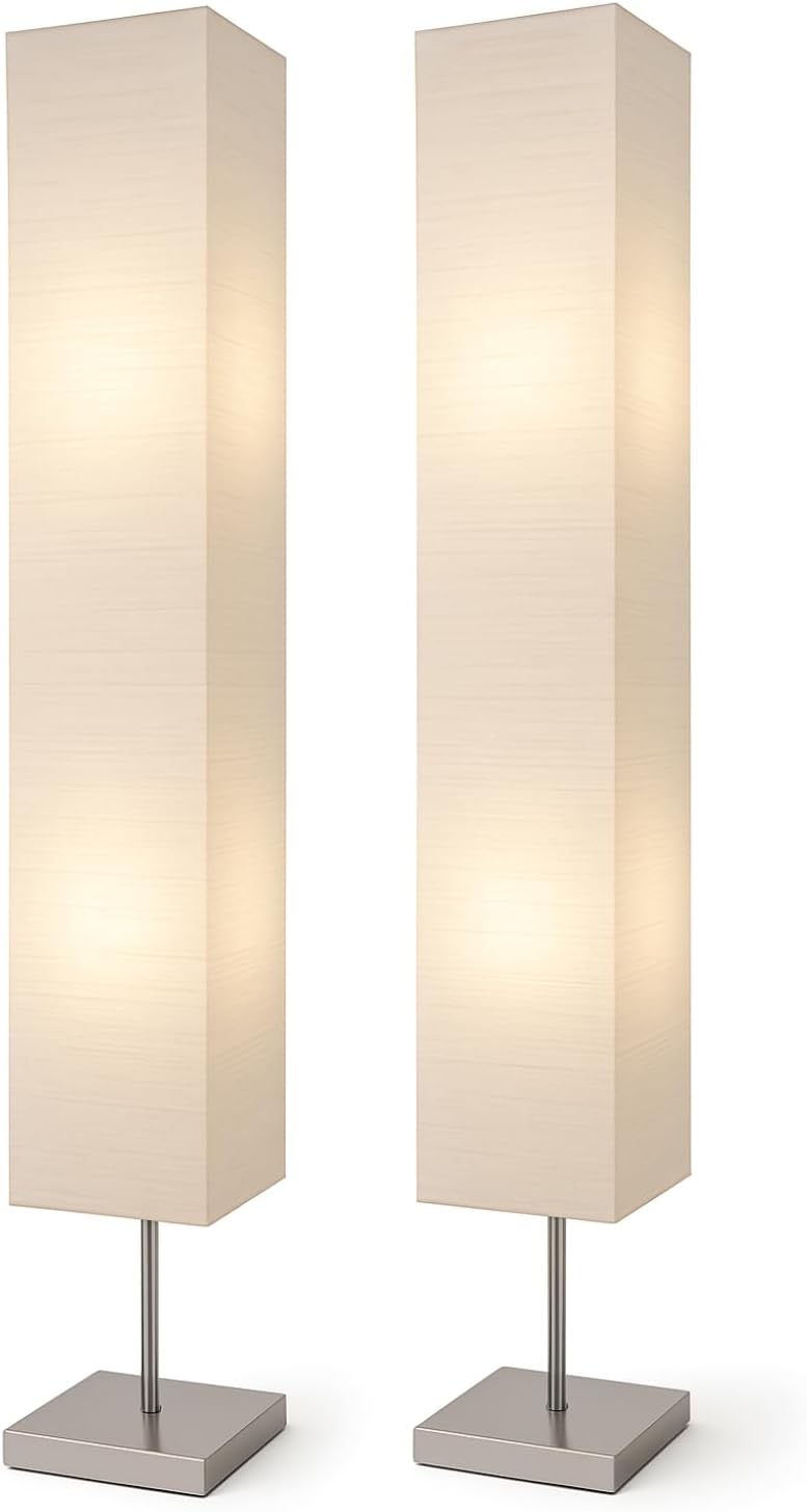 LIGHTACCENTS slim chrome-base rice paper floor lamps, set of two