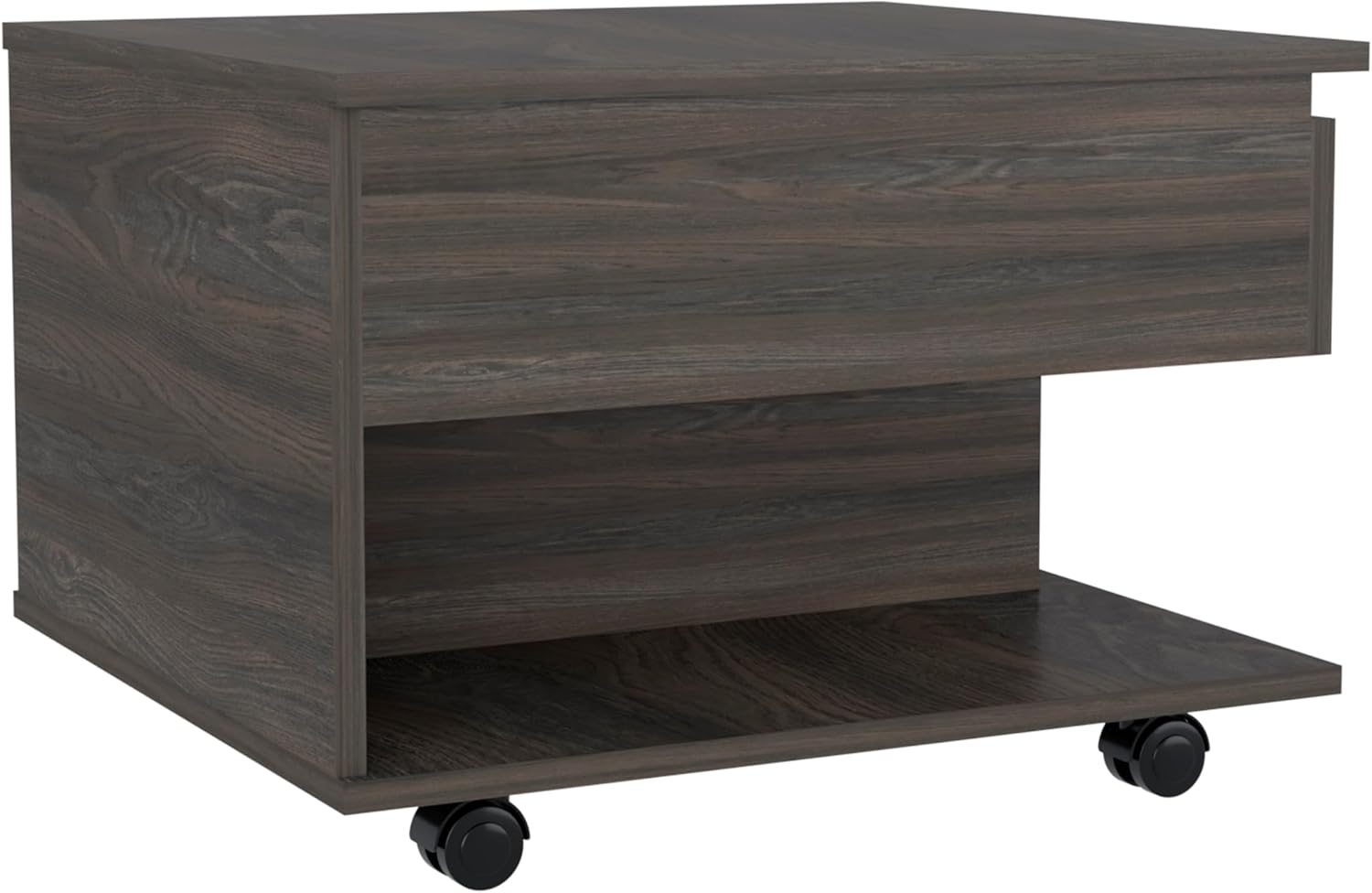Tuhome Luanda smoked oak narrow lift-top coffee table with drawer and casters