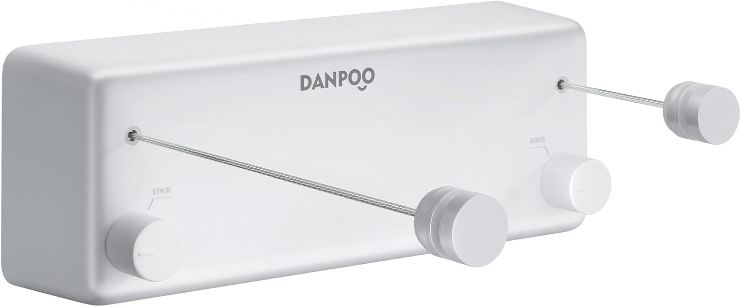 Danpoo dual-line stainless steel retractable wall-to-wall clothesline in white