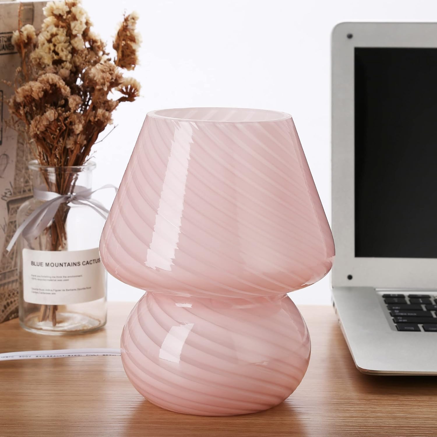 BSOD pink glass mushroom bedside table lamp