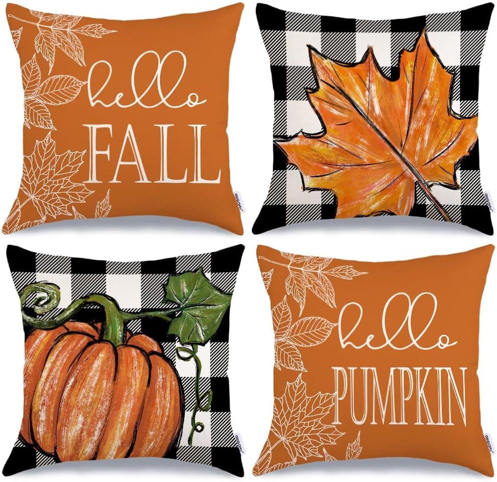 GEEORY Fall Plaid Pillow Covers, Set of 4