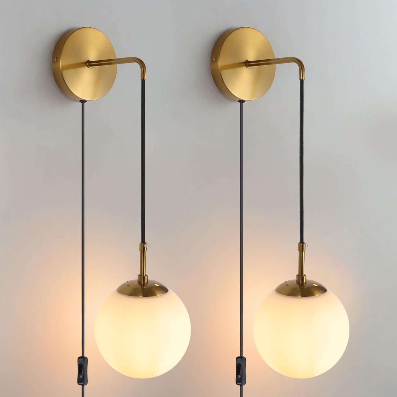 KUZZULL Brass Globe Plug-In Sconces (Set of 2)