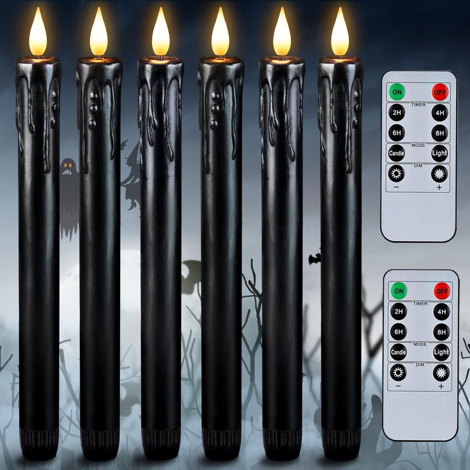 Homemory Black Flameless Taper Candles, Set of 6