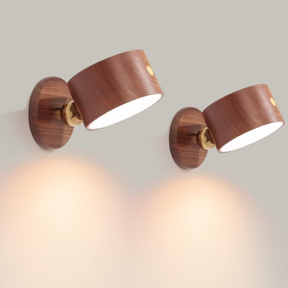 Sapele Wood Cordless Bedside Reading Sconces (2 Pack)