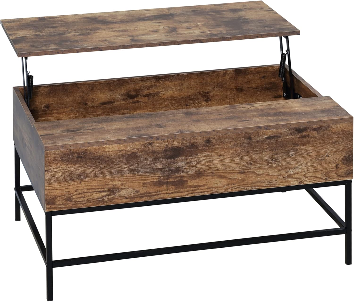 HOMCOM rustic brown lift-top coffee table with steel legs and hidden storage