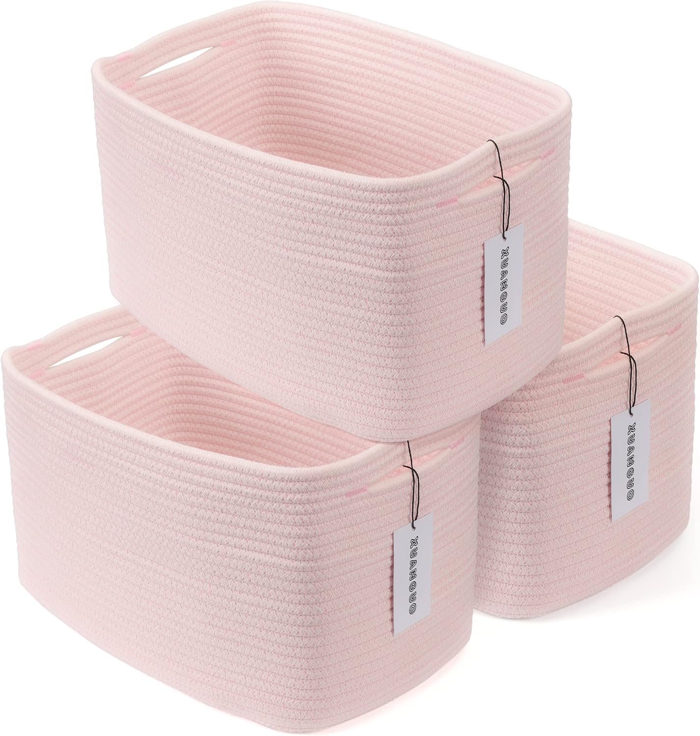 XUANGUO light pink cotton rope woven storage baskets 3-pack