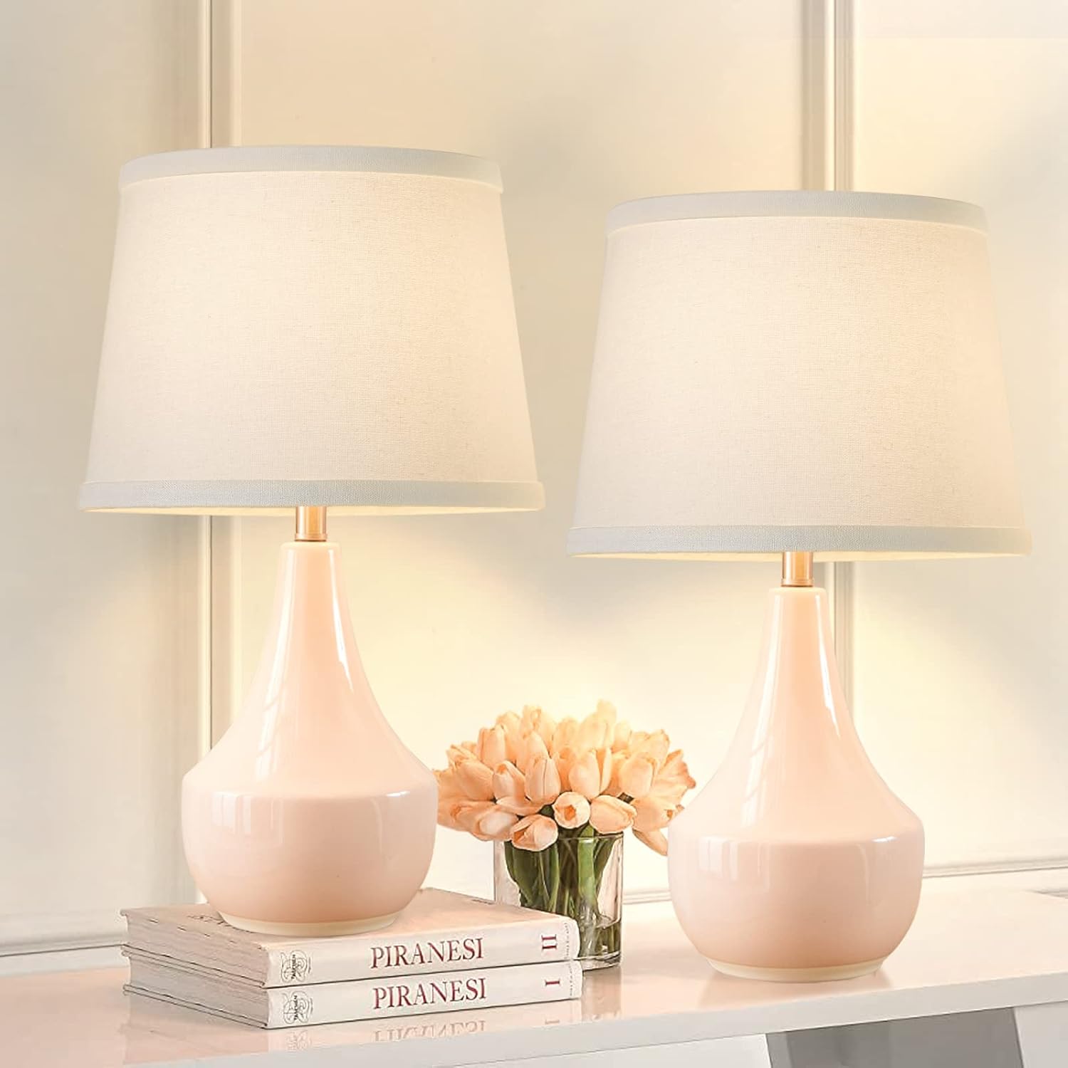 GyroVu pink ceramic table lamp set of 2
