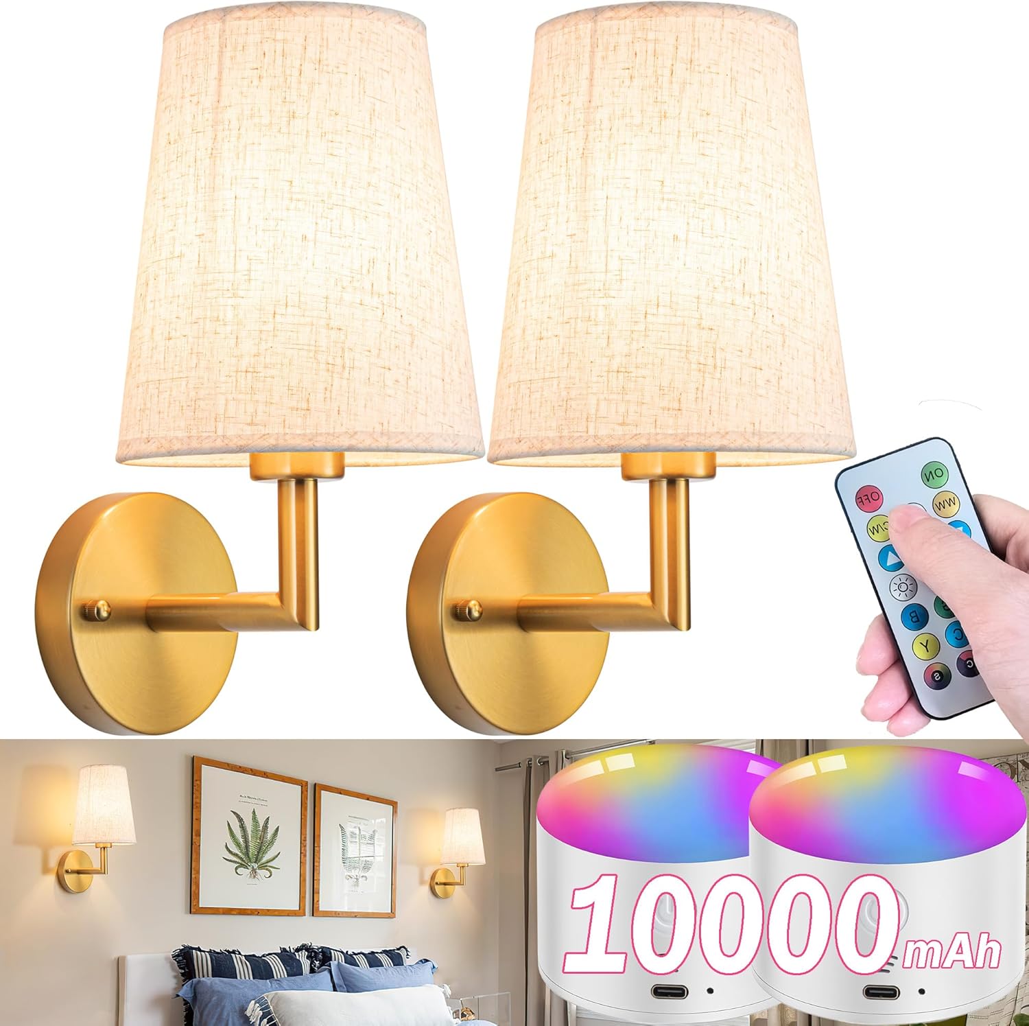 Rechargeable Battery Wall Sconces with Remote (Set of 2)