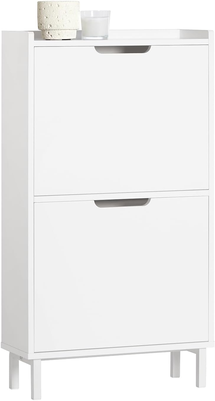 Haotian ultra-slim 7.5-inch-deep white flip-drawer shoe cabinet