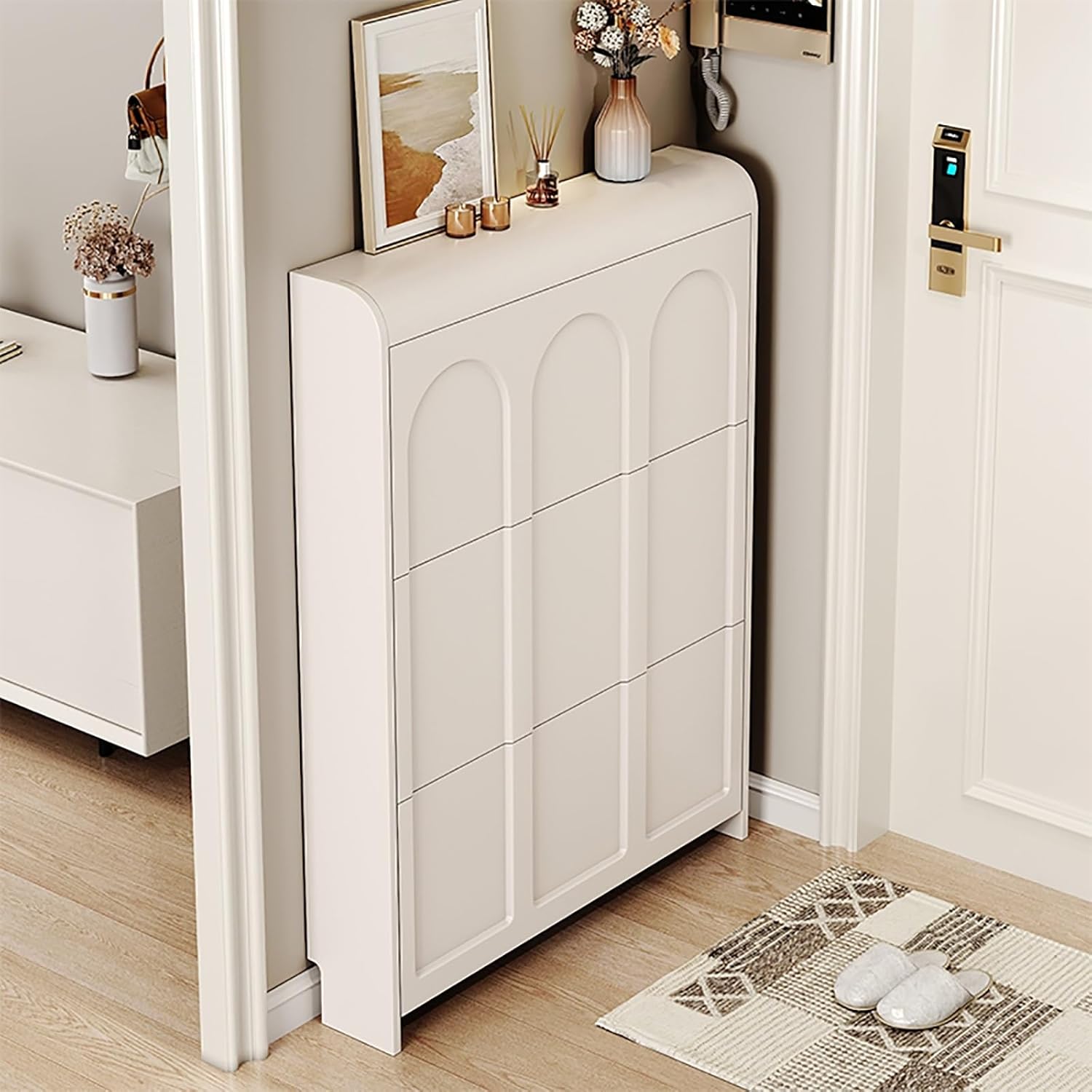 Vintage three-tier tipping-bucket slim shoe cabinet