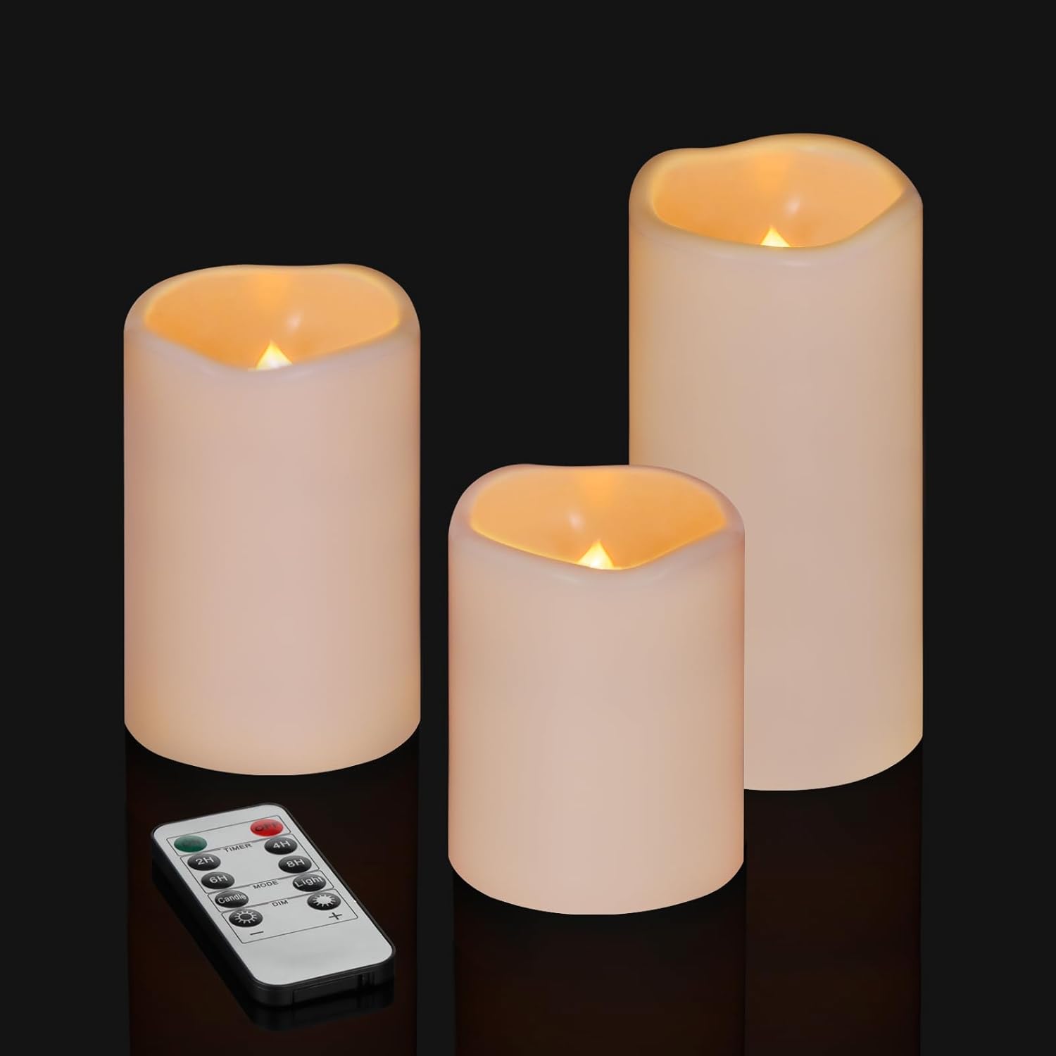 Flameless Flickering Pillar Candles, Set of 3
