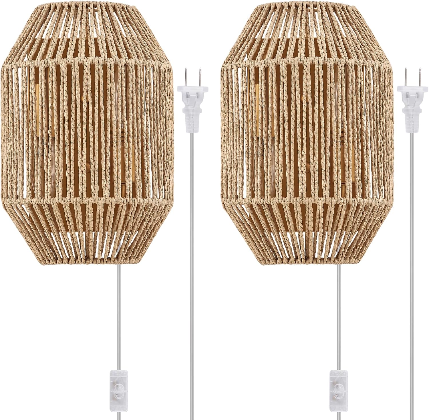 MhyTogn Rattan Plug-In Wall Sconces (Set of 2)
