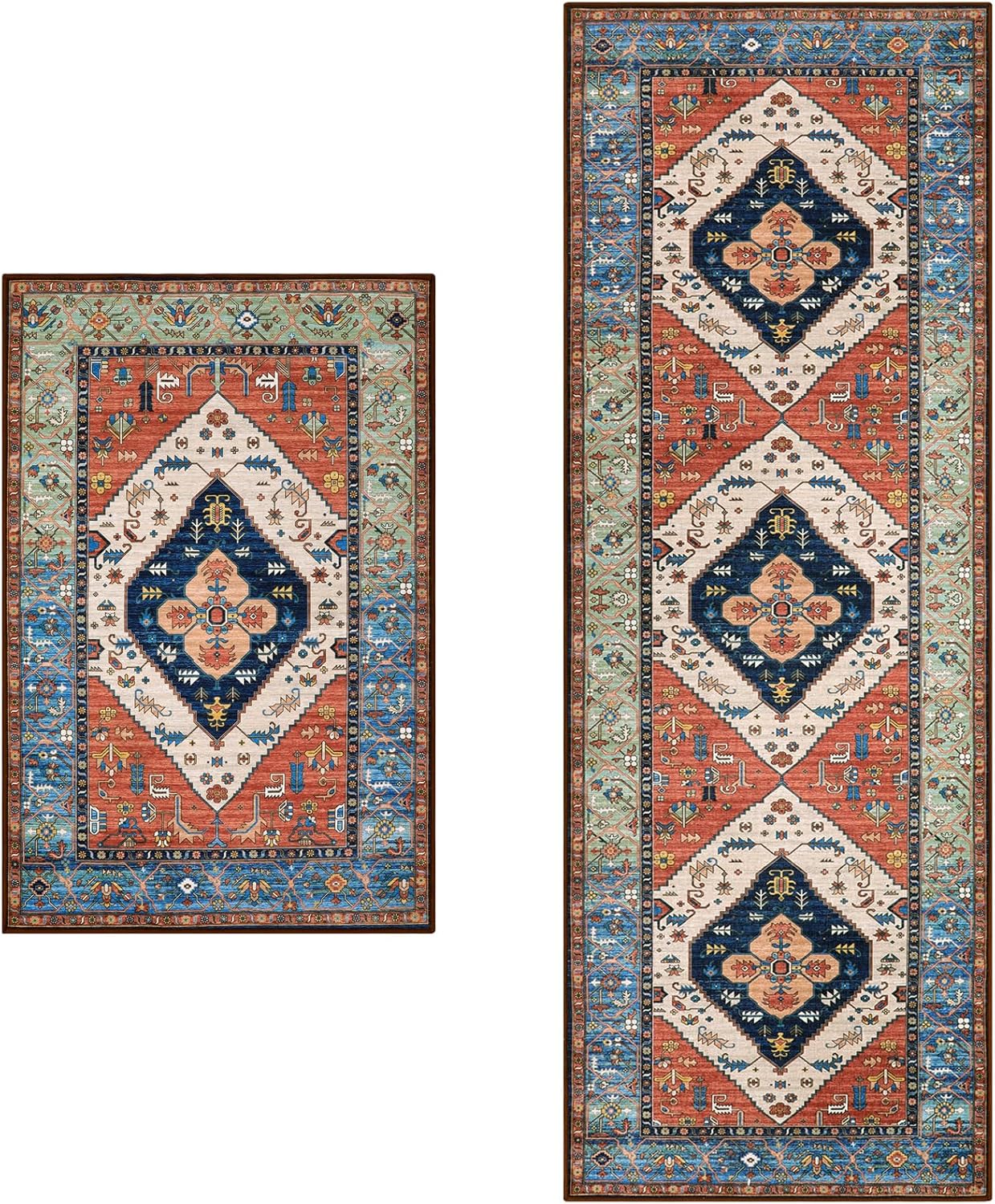 Lahome Rust Boho Washable Rug and Runner Set