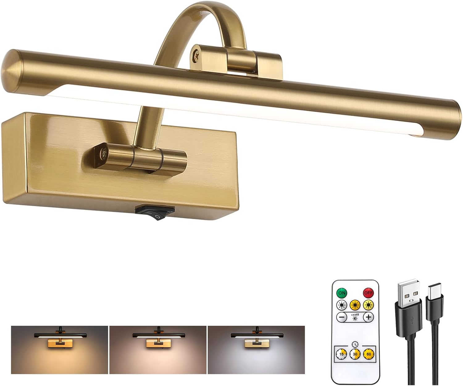 Tassuowell 12-Inch Rechargeable Brass Picture Light
