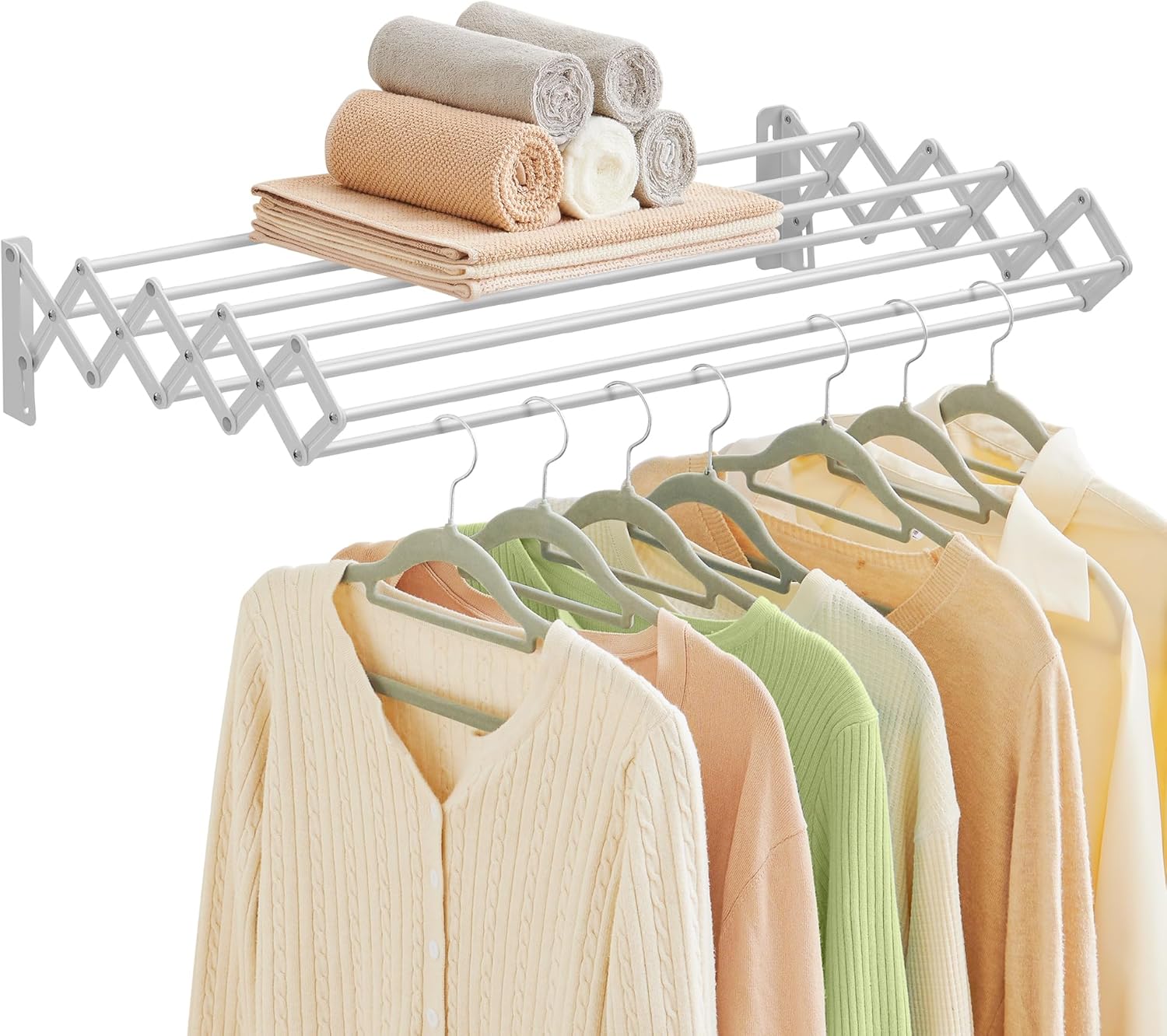 SONGMICS wall-mounted accordion folding drying rack in white steel