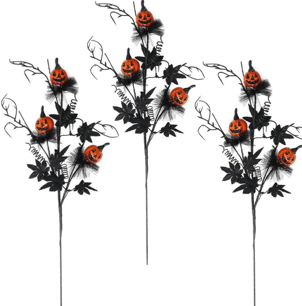 Black Glittered Halloween Branch Stems, 3 Pack
