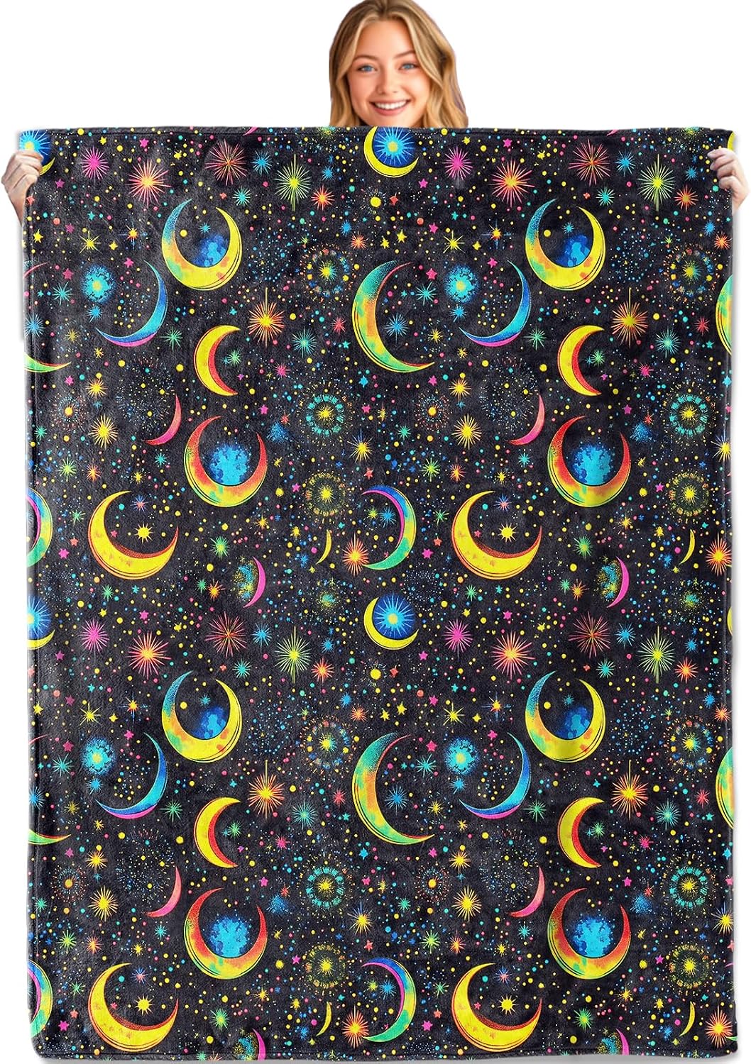 MIEPOS celestial moon and star flannel throw blanket