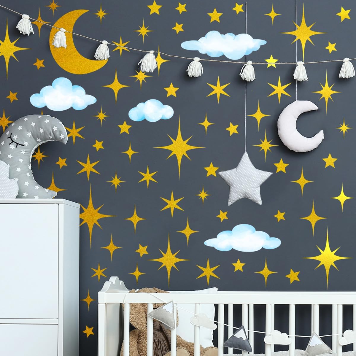 Runtoo Gold Moon and Stars Wall Decals
