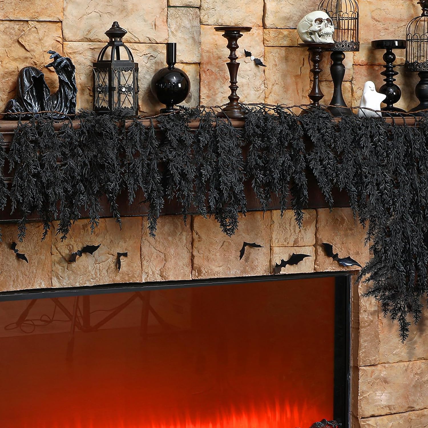 XunYee Black Halloween Cedar Garland, 6 ft