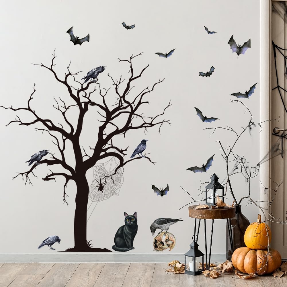 Gothic Tree, Crow and Bat Peel-and-Stick Wall Decals