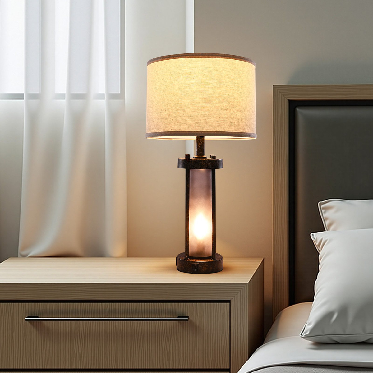 Table Lamps Set Of 2 Farmhouse Bedside Nightstand Lamps, Bedroom Furniture