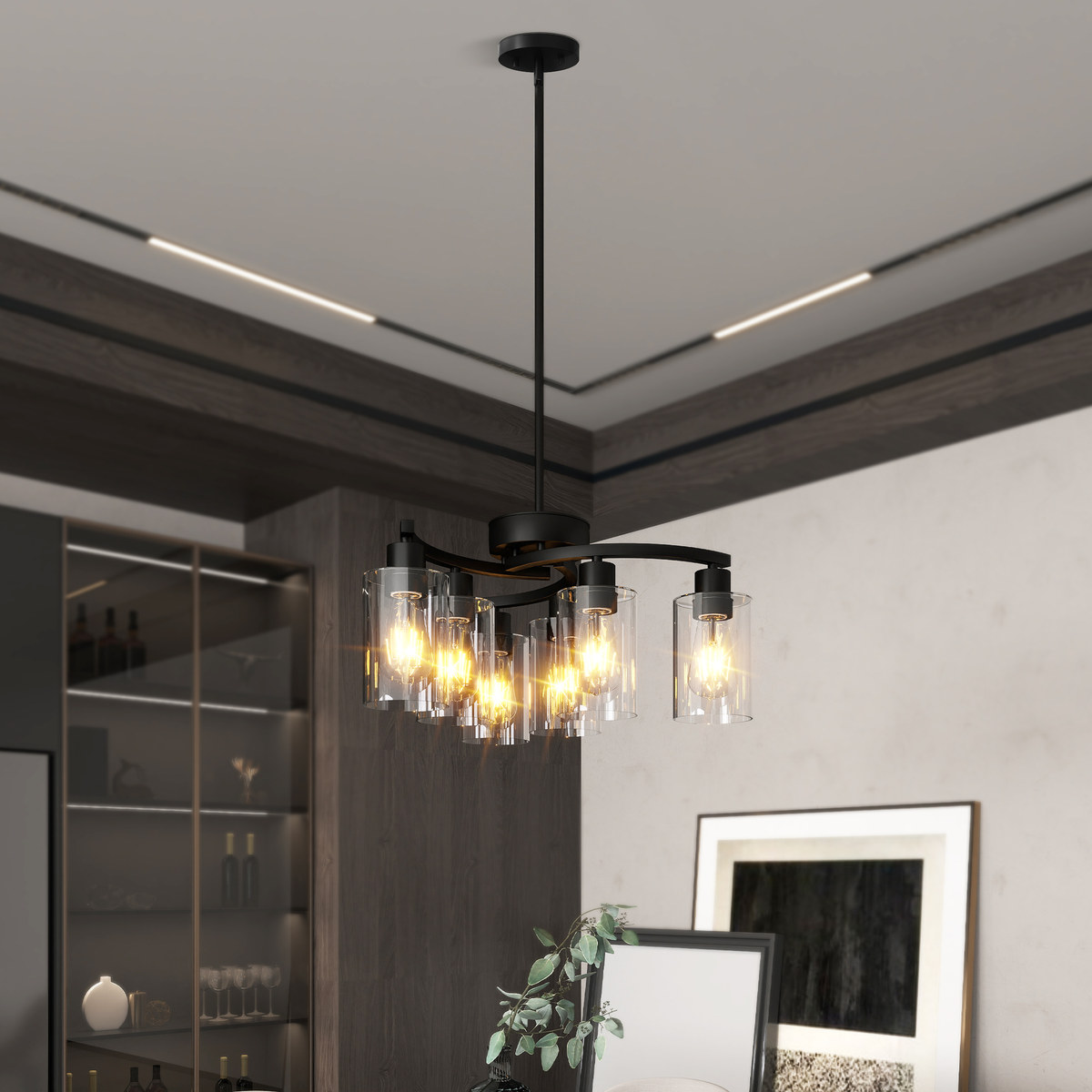 6-Light Modern Farmhouse Black Chandelier, Lighting