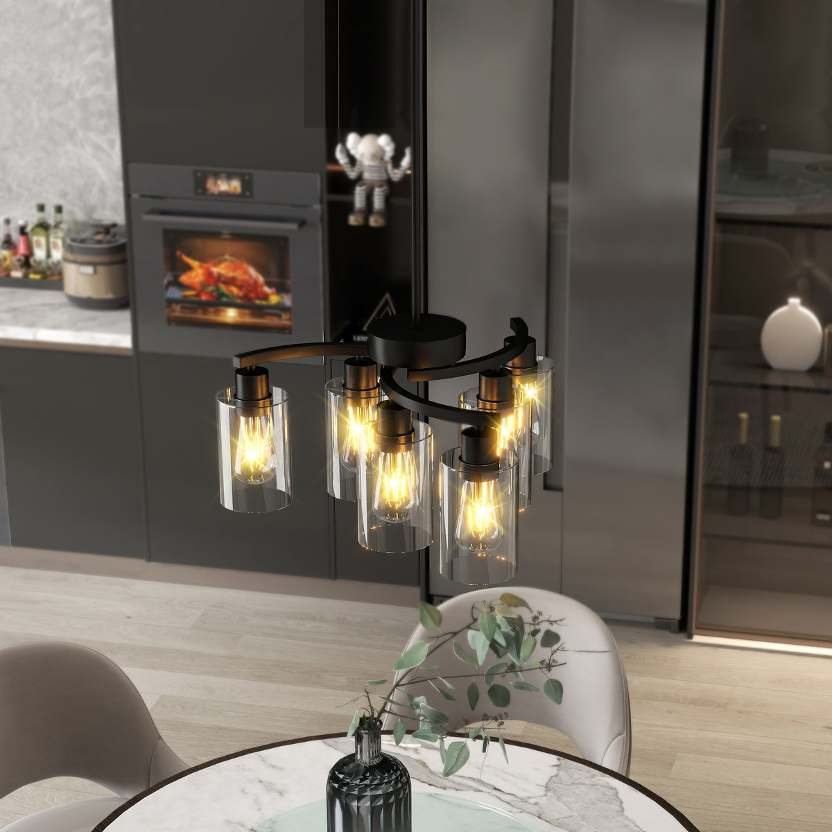 6-Light Modern Farmhouse Black Chandelier, Lighting
