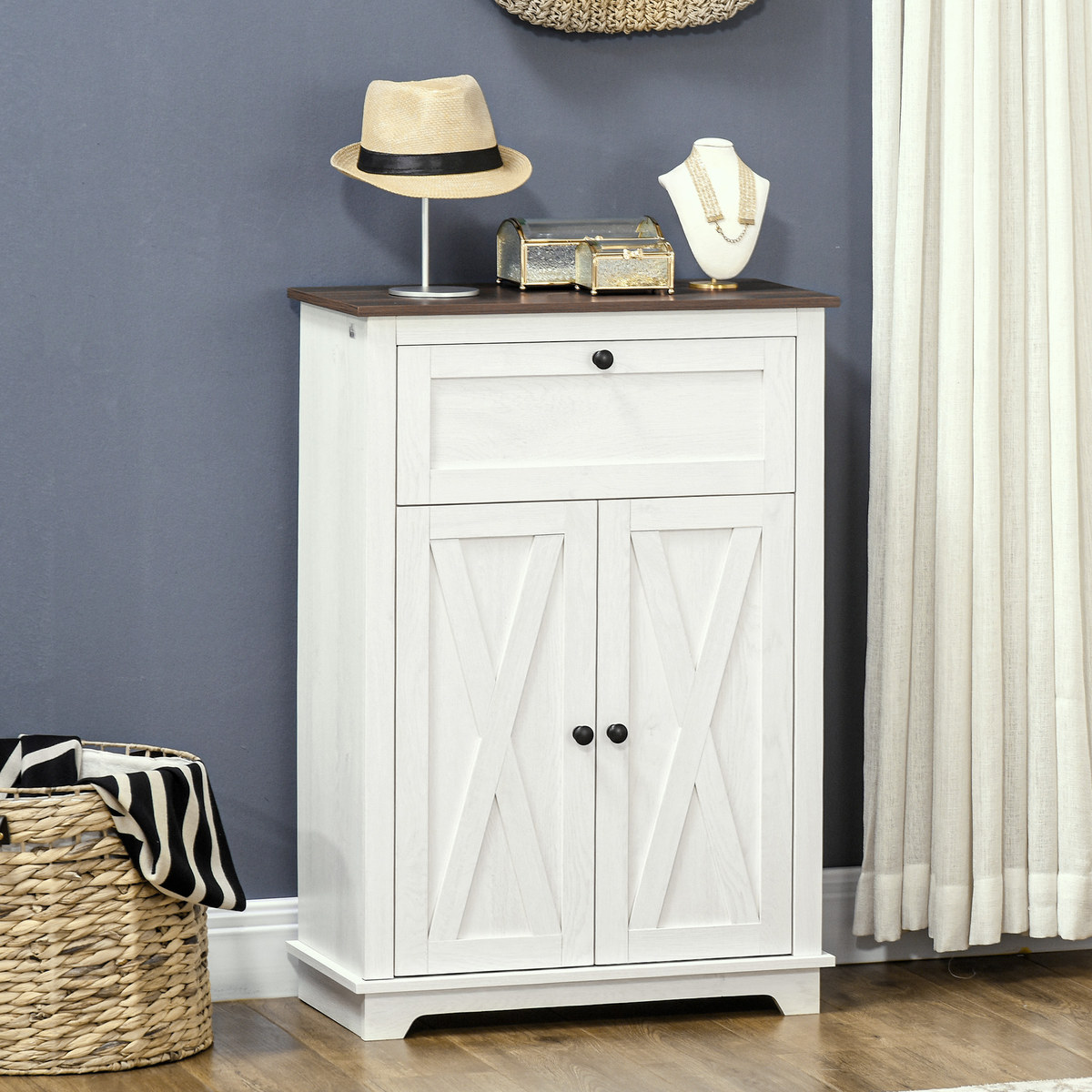 Farmhouse Sideboard Storage Cabinet with Doors and Drawer, Living Furniture