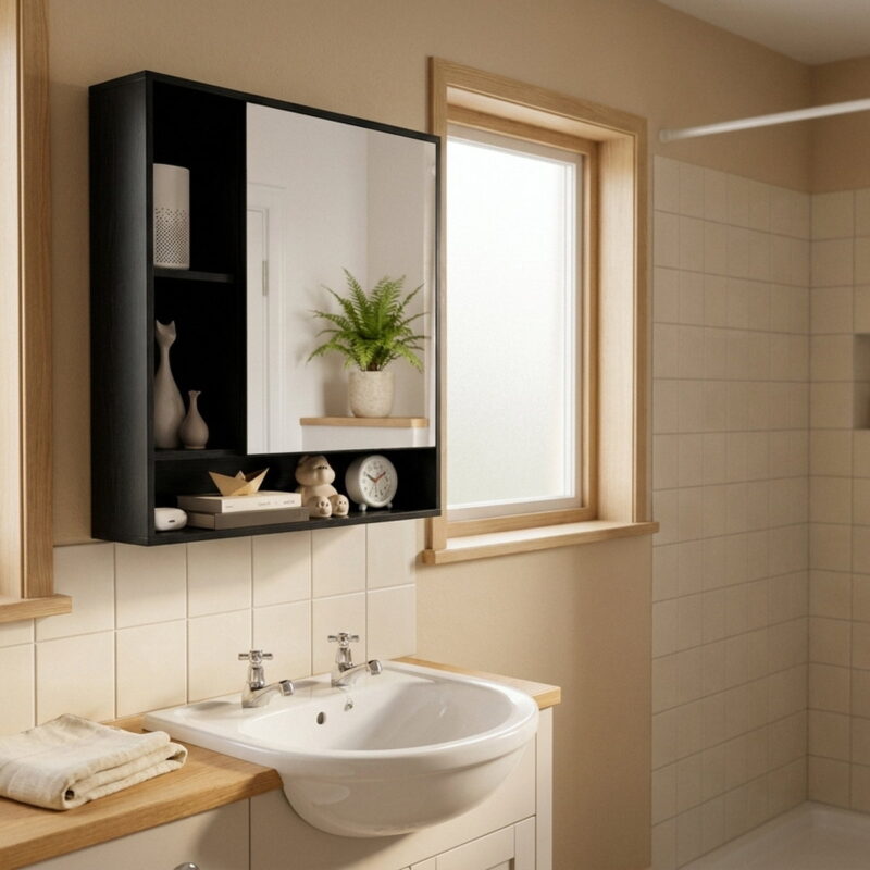 2 In 1 Mirrored Bathroom Wall Cabinet, styled in a small apartment