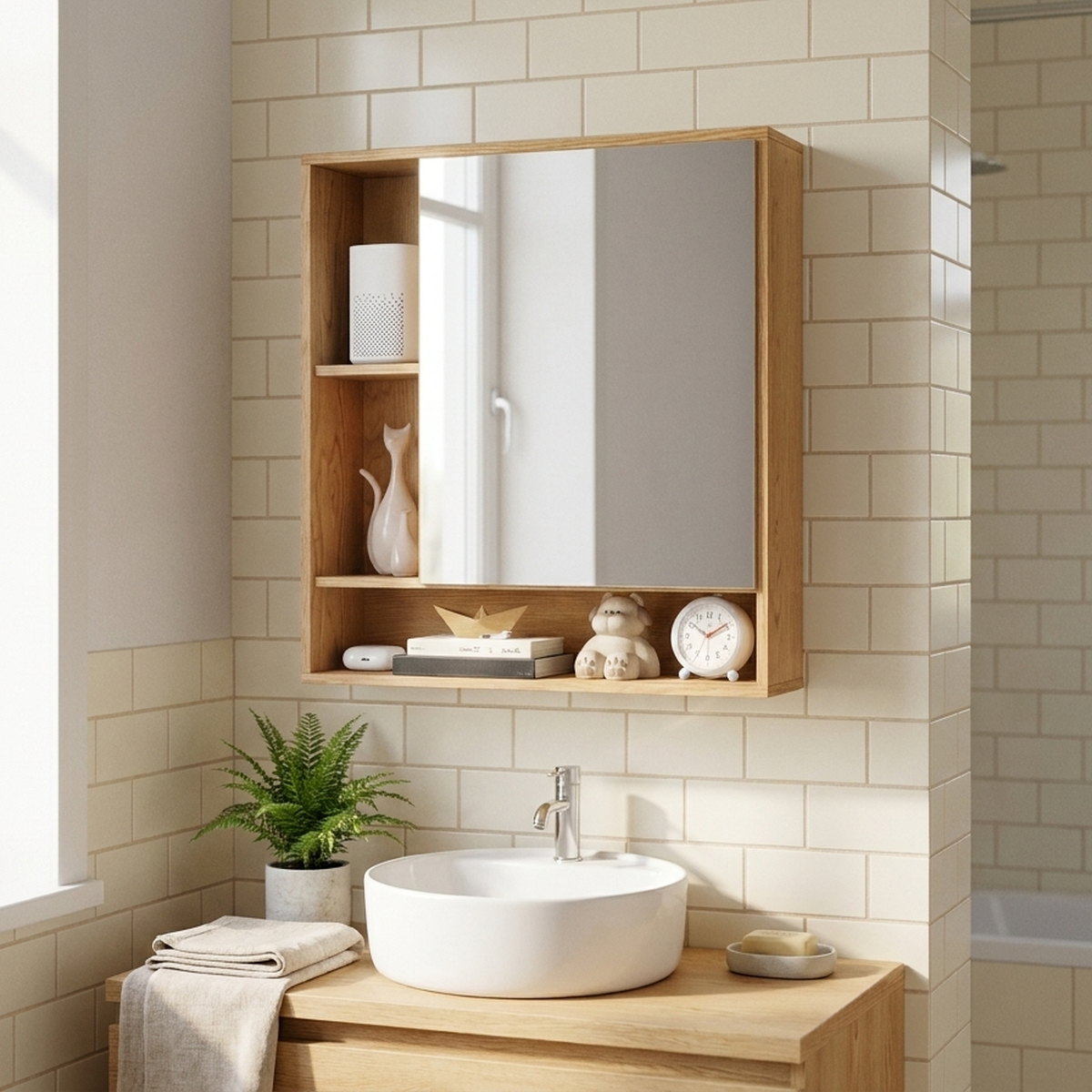 2 In 1 Mirrored Bathroom Wall Cabinet