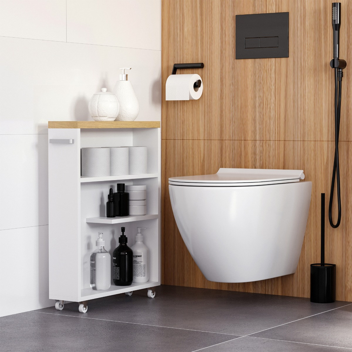 Slim Bathroom Cabinet with Castor Wheels Storage Organizer, Bathroom