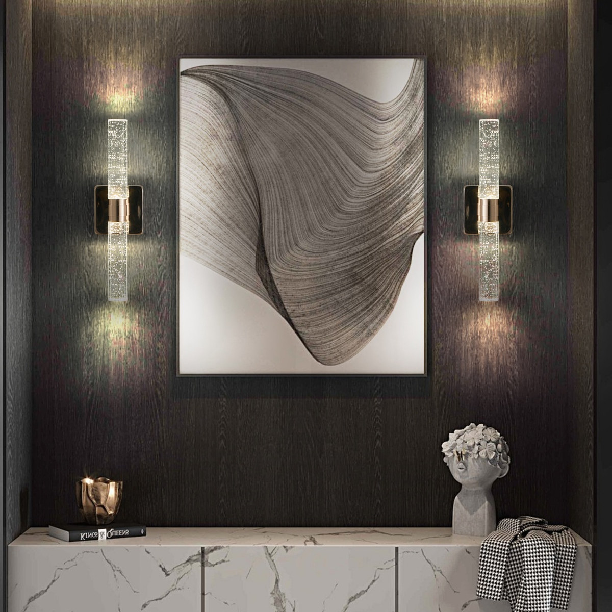17" H Contemporary Crystal Wall Light, Lighting