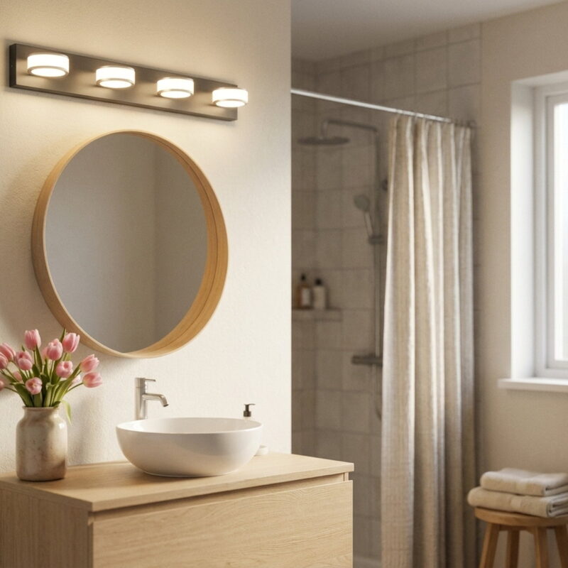 29" Modern 4-Light LED Vanity Light, styled in a small apartment