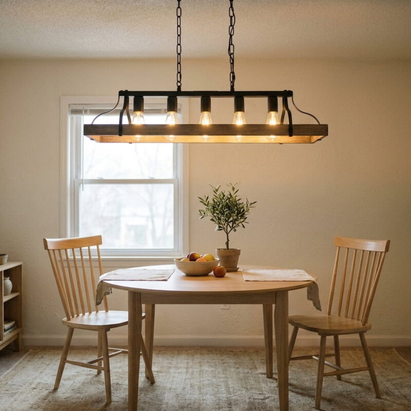 34-Inch Black And Walnut Wood Grain Pendant Light
