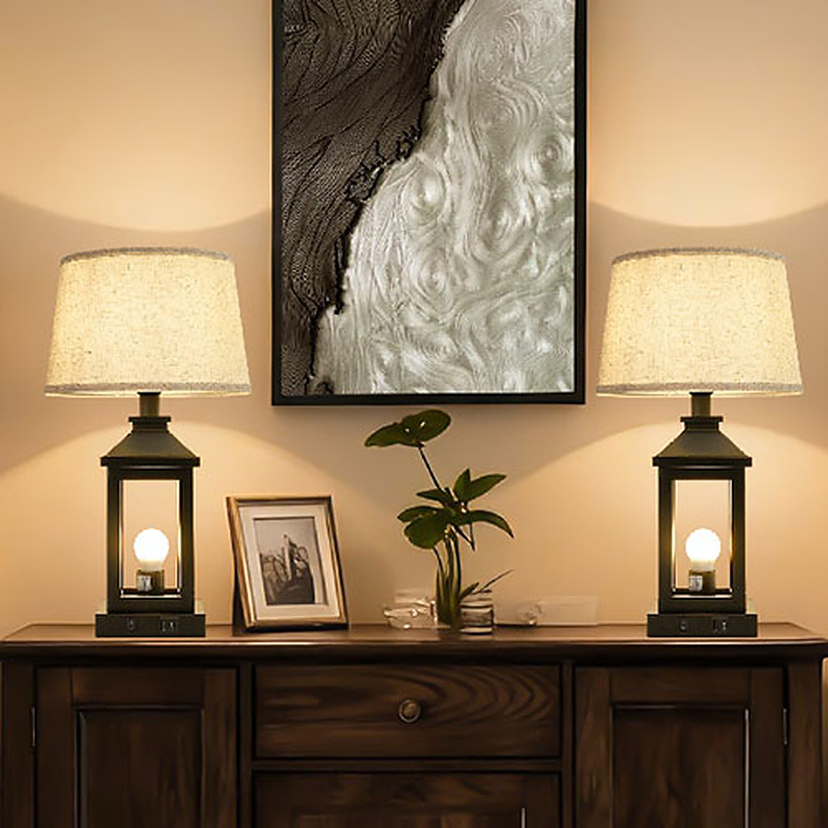 20.5" Black Farmhouse Bedside Table Lamp, Lighting