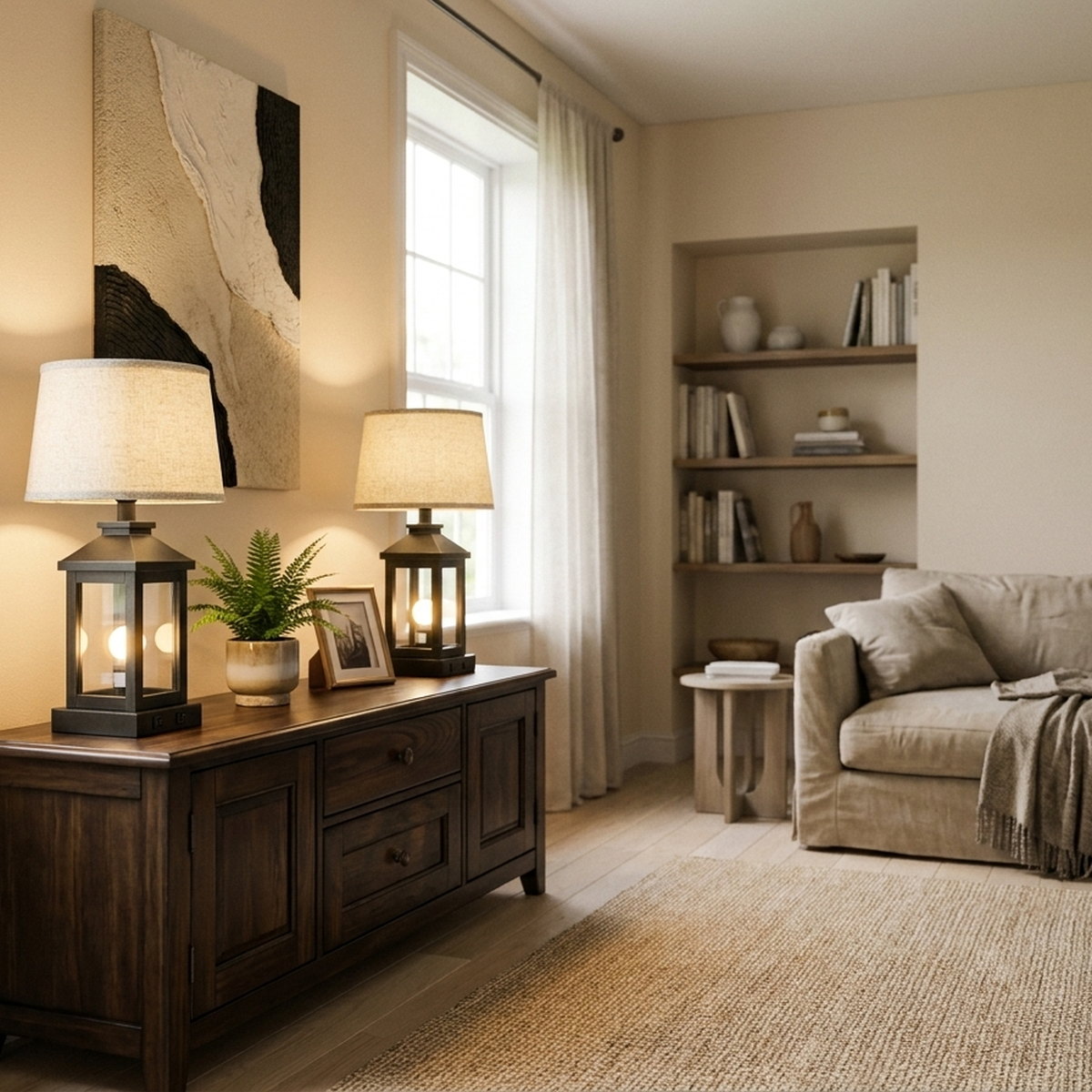 20.5" Black Farmhouse Bedside Table Lamp, styled in a small apartment
