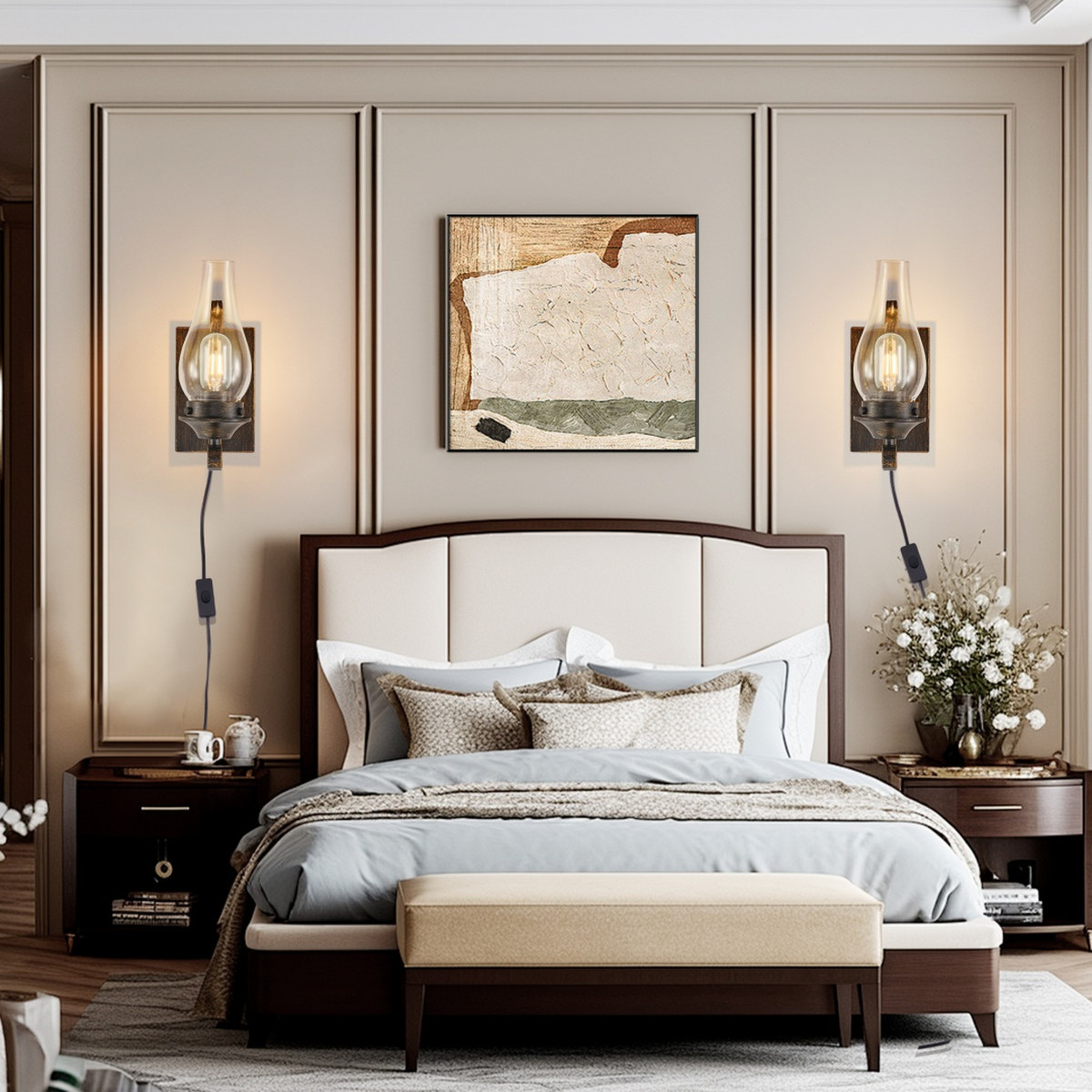 Plug-in Rustic Farmhouse Wall Sconces Set Of 2, Lighting