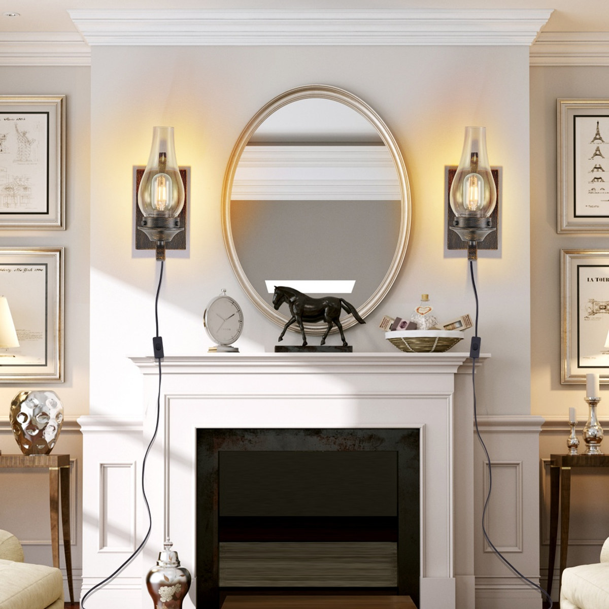 Plug-in Rustic Farmhouse Wall Sconces Set Of 2, Lighting