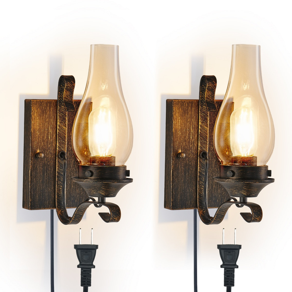Plug-in Rustic Farmhouse Wall Sconces Set Of 2, Lighting