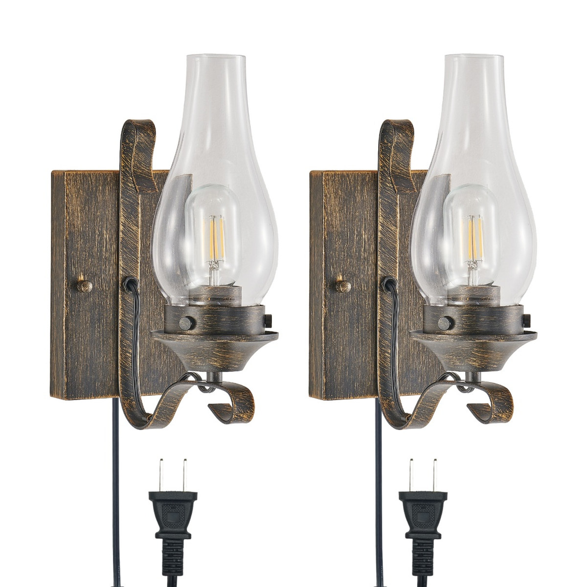 Plug-in Rustic Farmhouse Wall Sconces Set Of 2, Lighting
