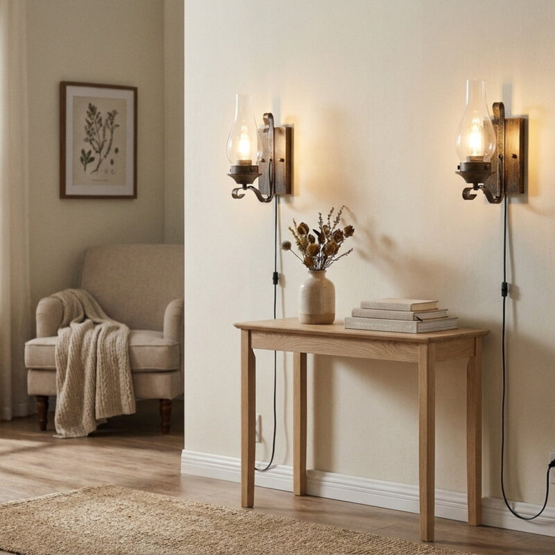 Plug-in Rustic Farmhouse Wall Sconces Set Of 2