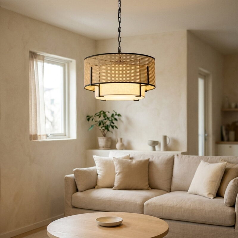19.7" Farmhouse Boho Chandelier, styled in a small apartment