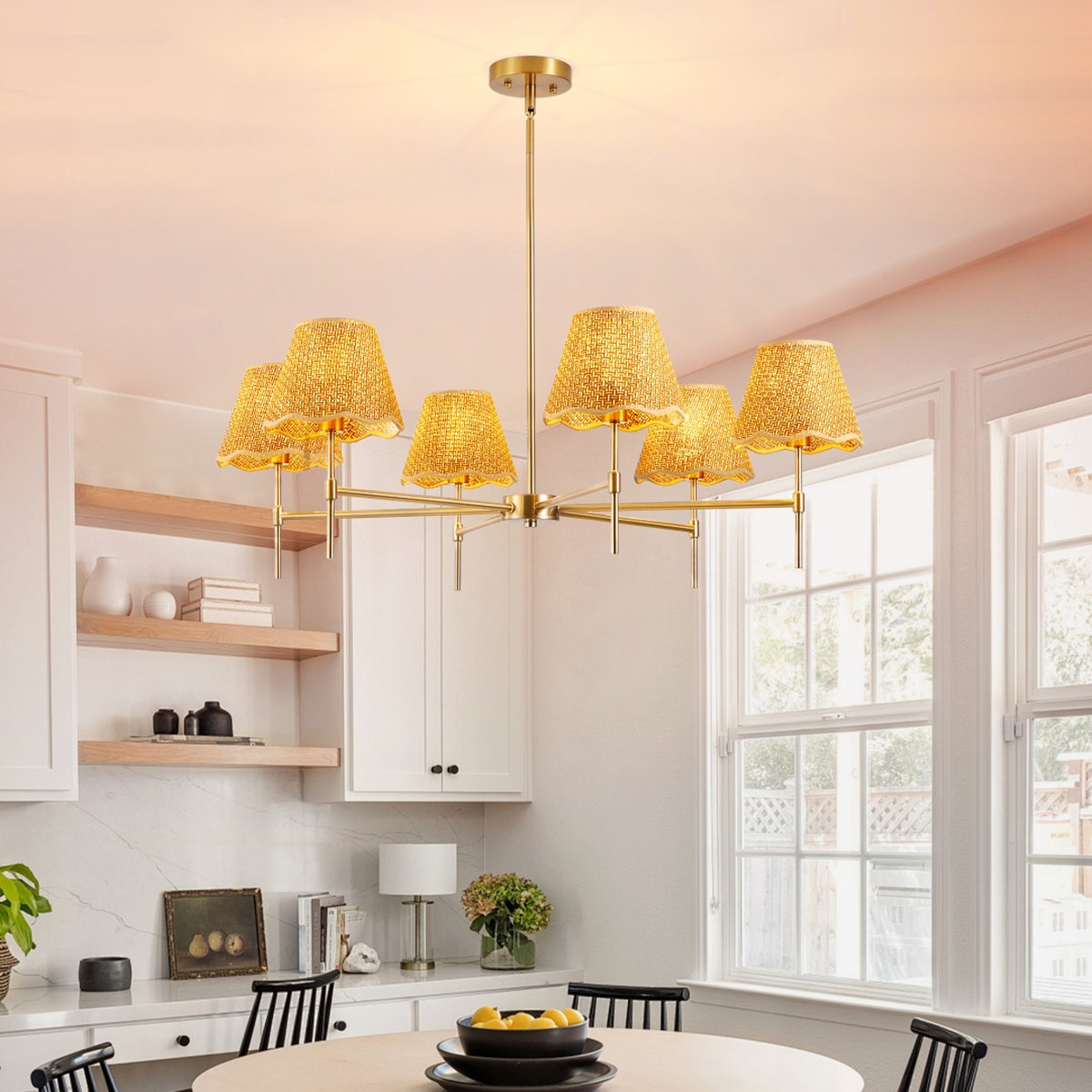 Boho Rattan Chandelier 6-Lights Rustic Industrial Pendant, Lighting