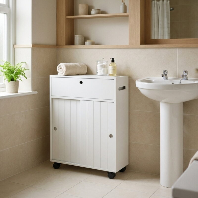 Kleankin Toilet Paper Cabinet, styled in a small apartment