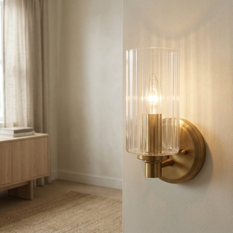 Jardin Single Light Wall Sconce With Clear Ribbed Glass -, styled in a small apartment